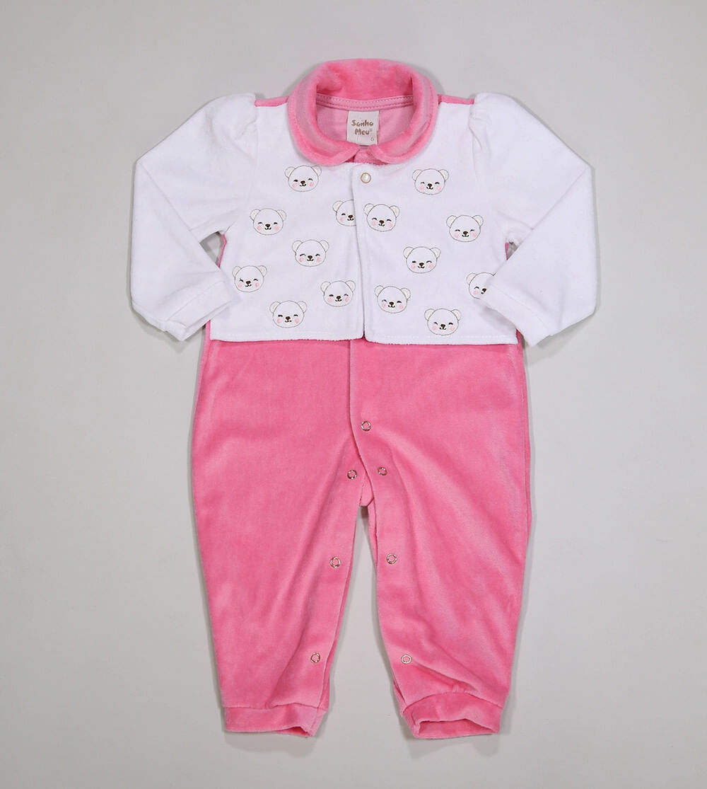 Macacão Plush Ursinhos Rosa - 18138