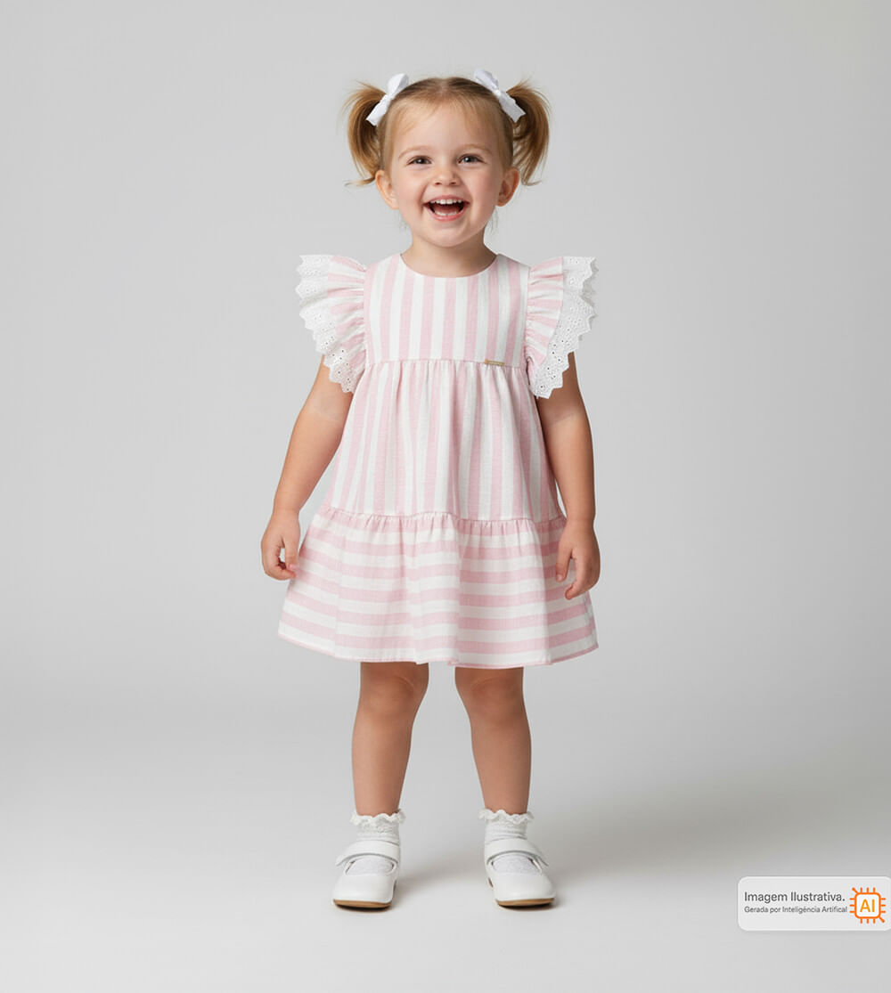 Vestido Listras e Renda