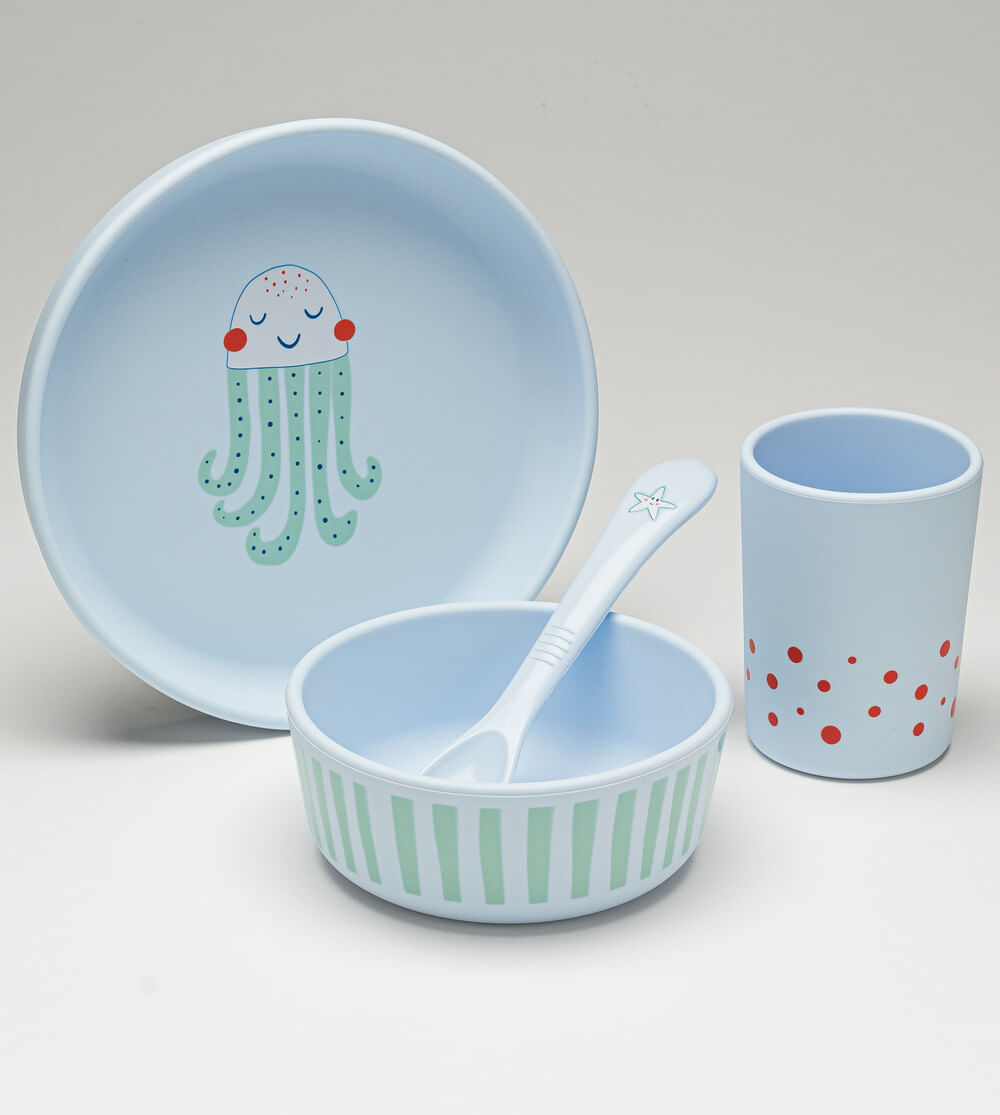 Kit Refeição em Silicone com 4 peças Oceano Twibex