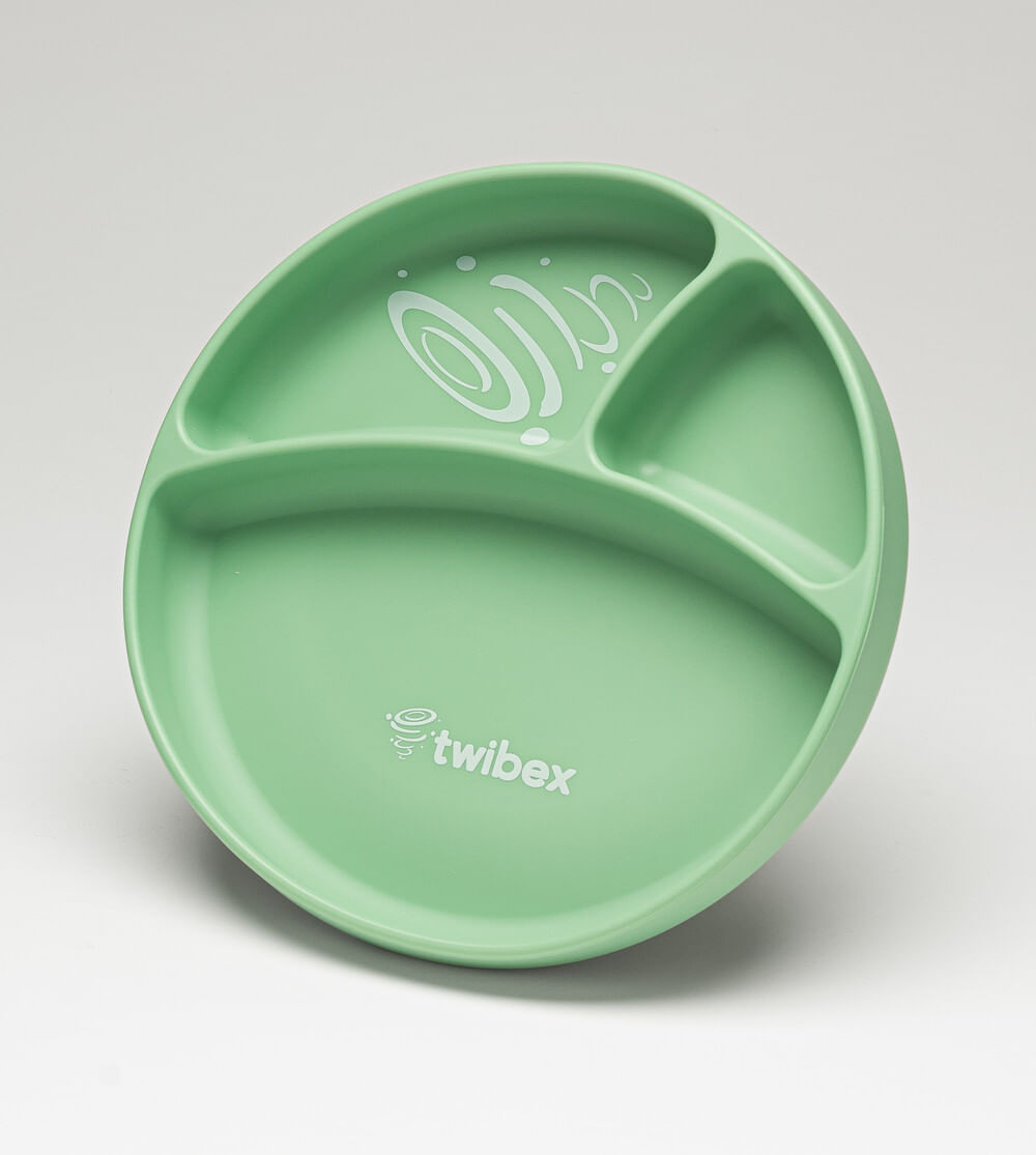 Prato em Silicone com Divisória e Ventosa Verde Twibex