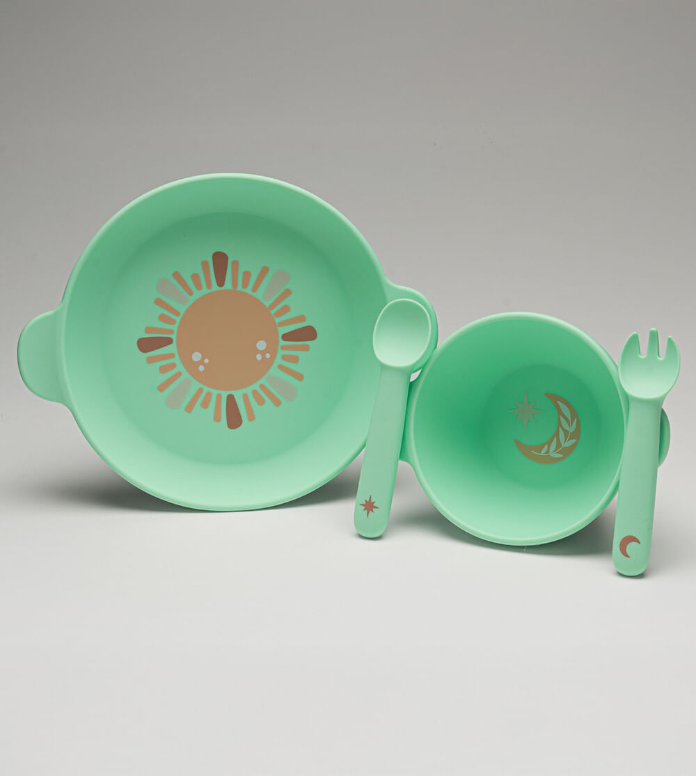 Kit Refeição Magnético em Silicone com 4 peças Verde Twibex