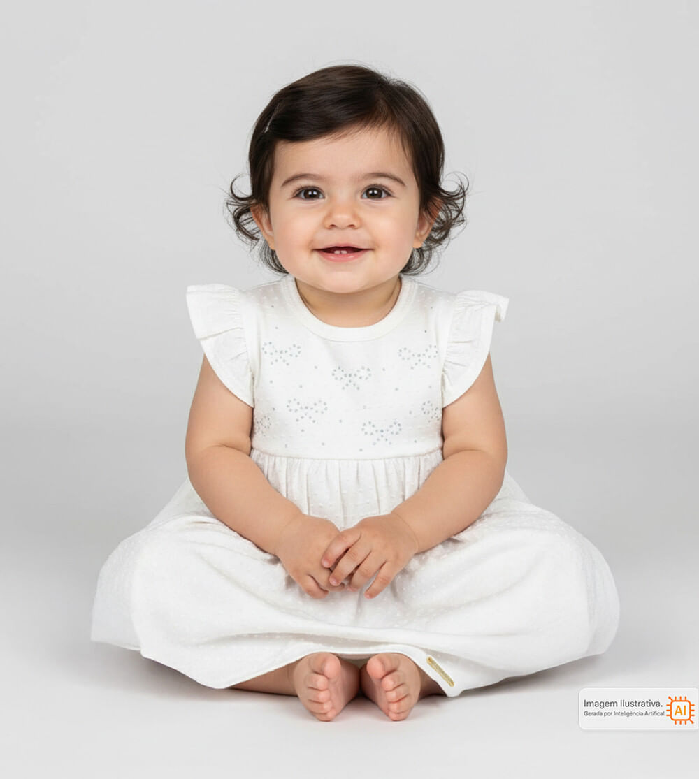Vestido Lacinhos Brilhosos Off White