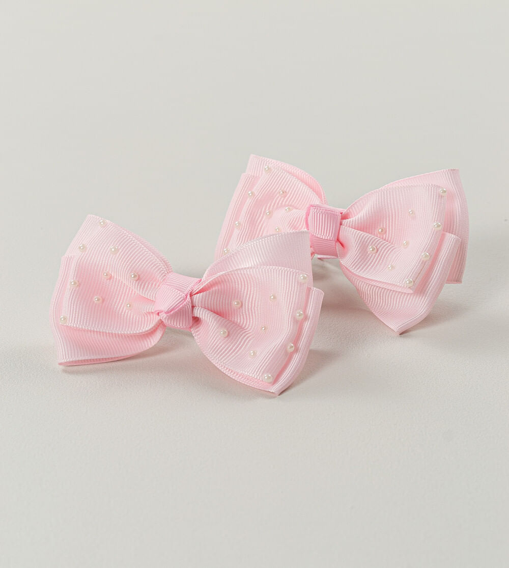 Bico de Pato Laço Mini Pérolas Rosa com 2 unidades