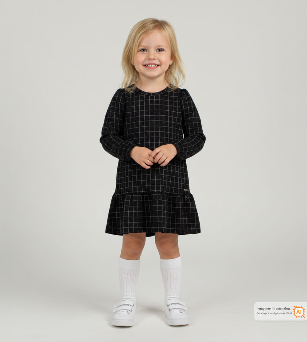 Vestido Manga Longa Xadrez