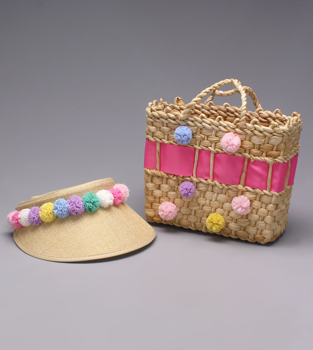Bolsa de Palha com Viseira Pompom