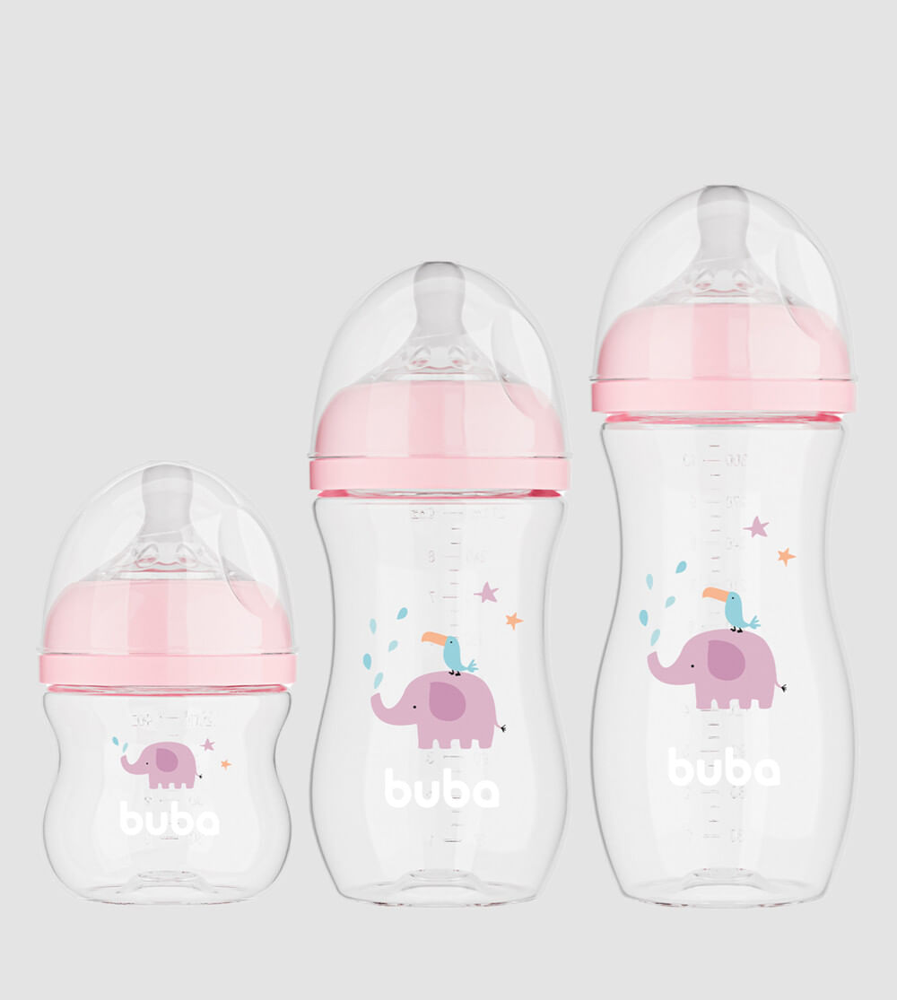 Mamadeira Easy Flow com 3 unidades Elefante Rosa