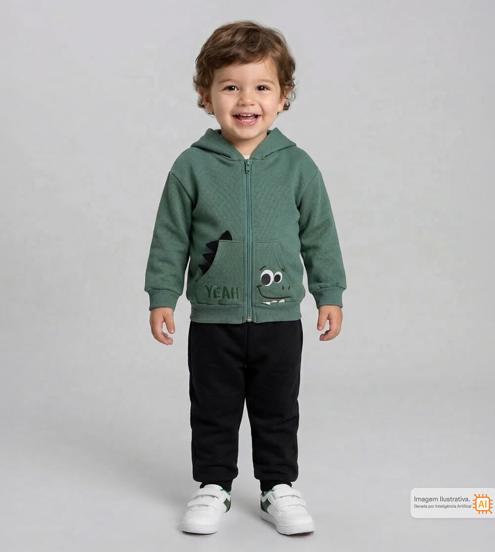 Conjunto Moletom com Capuz Dino Verde