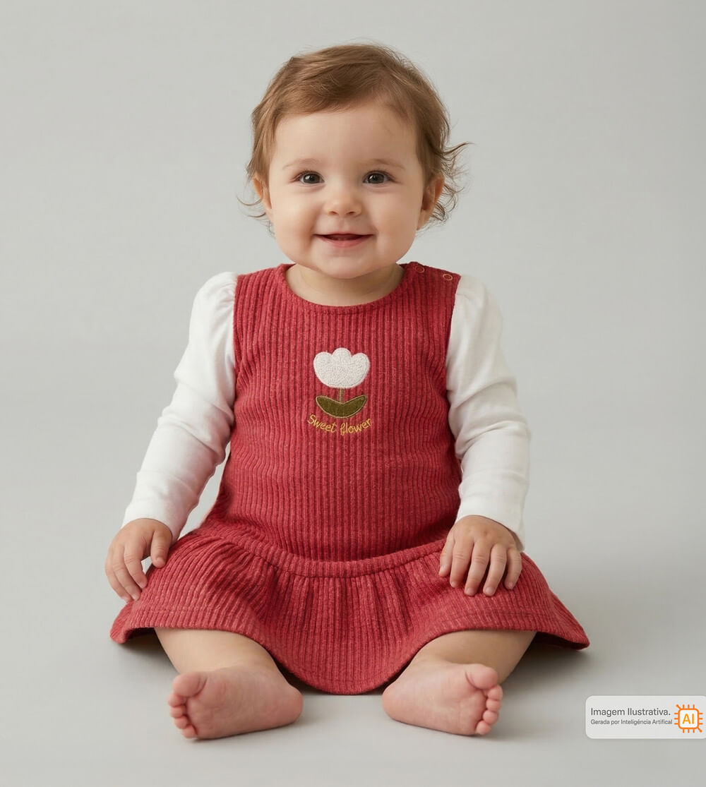 Vestido Manga Longa Sweet Flower Vermelho