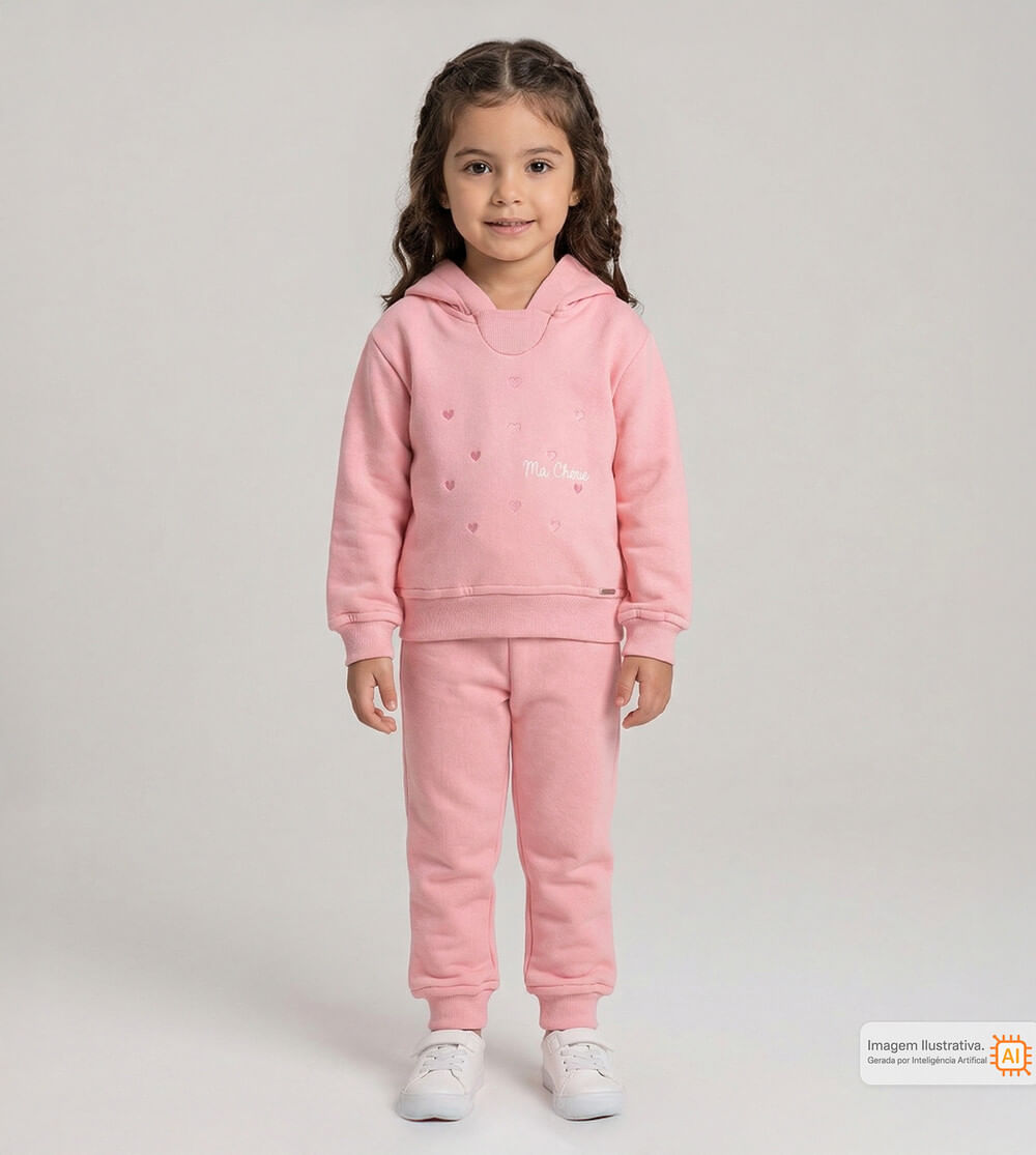 Conjunto Moletom com Capuz Corações