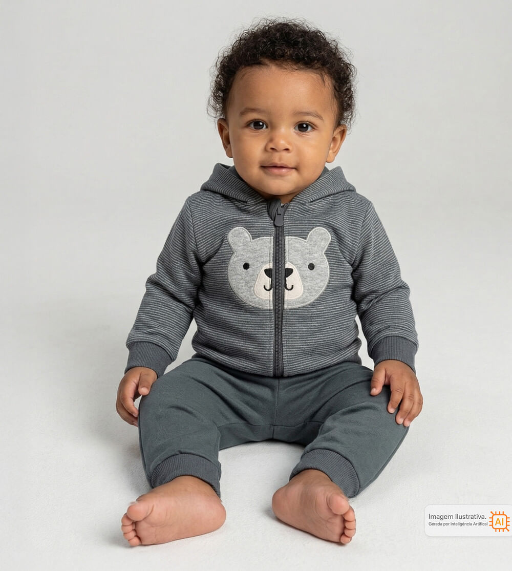 Conjunto Moletom com Capuz Urso