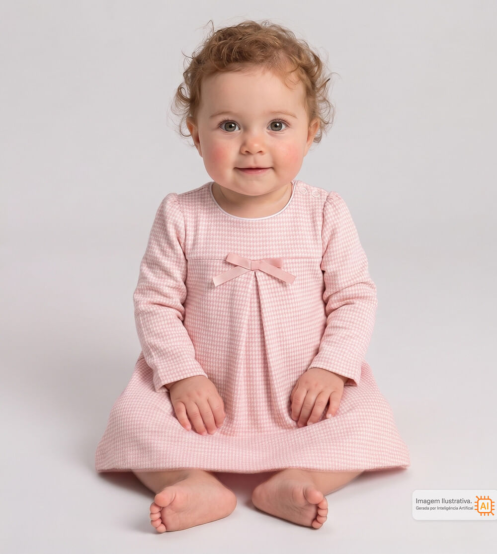 Vestido Manga Longa Delicado Rosa