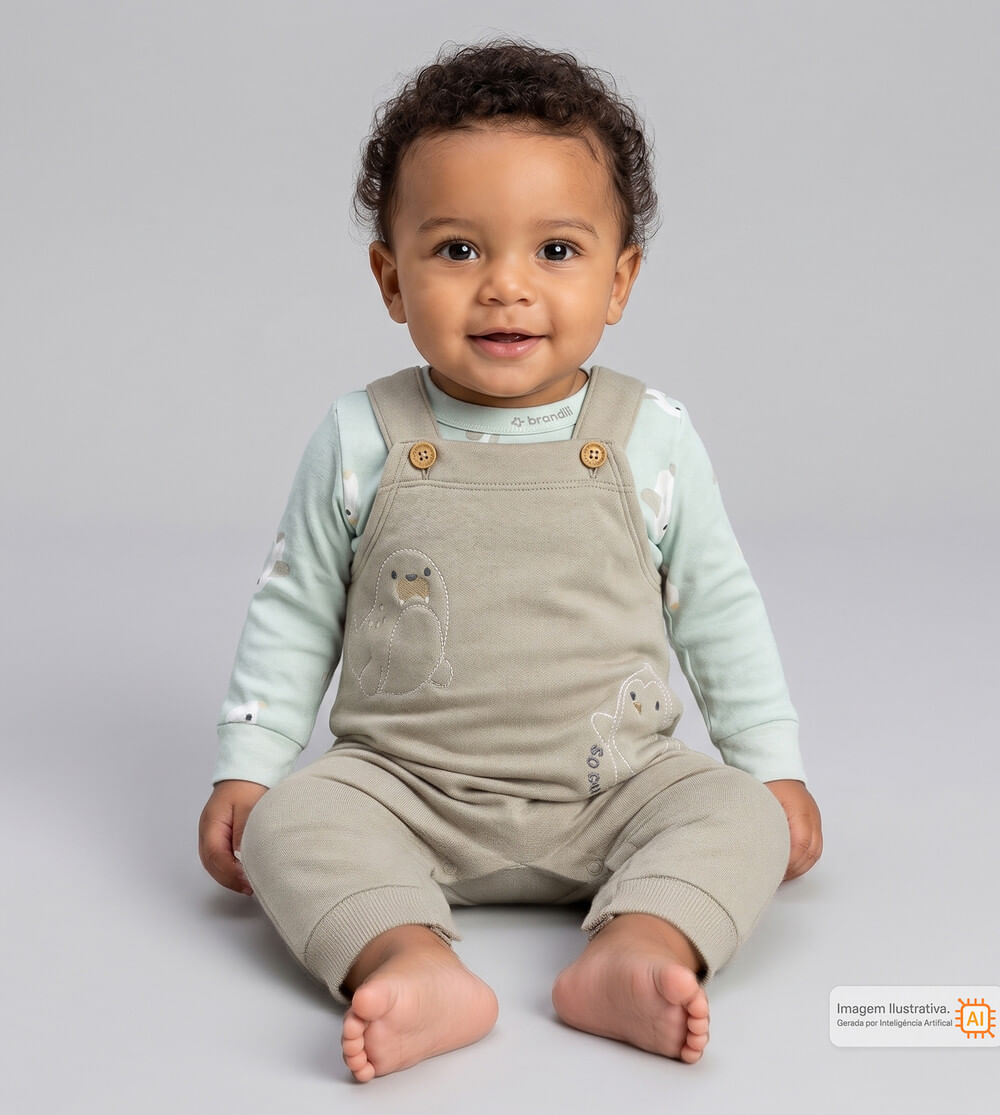 Jardineira/Blusa Pinguim Tão Fofo
