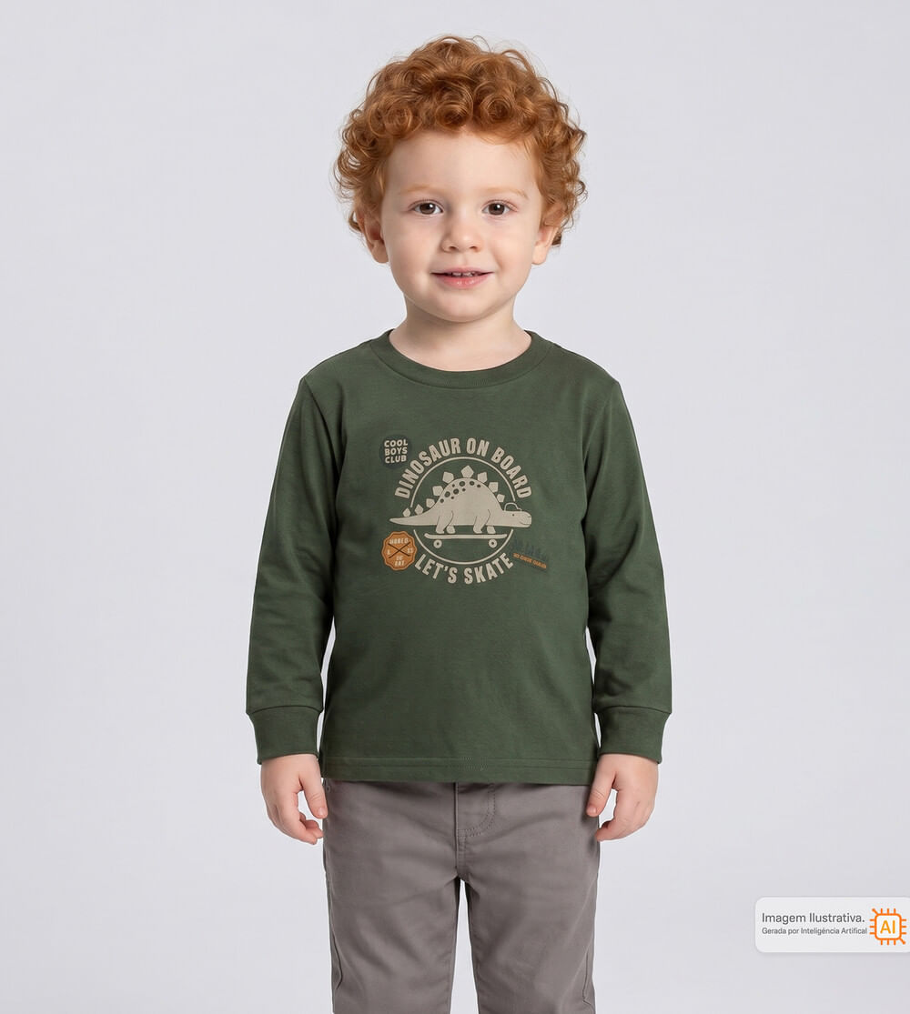 Camiseta Manga Longa Dinossauro a Bordo