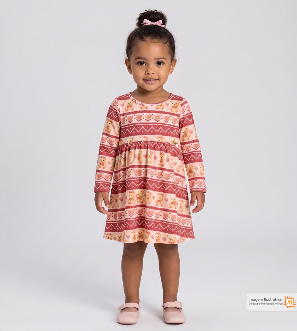 Vestido Manga Longa Ursinhos