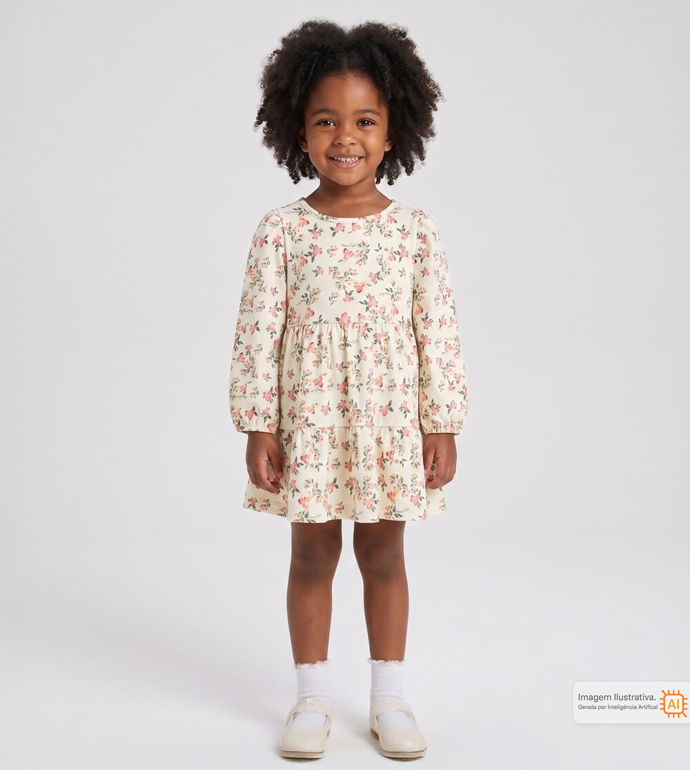 Vestido Manga Longa Floral