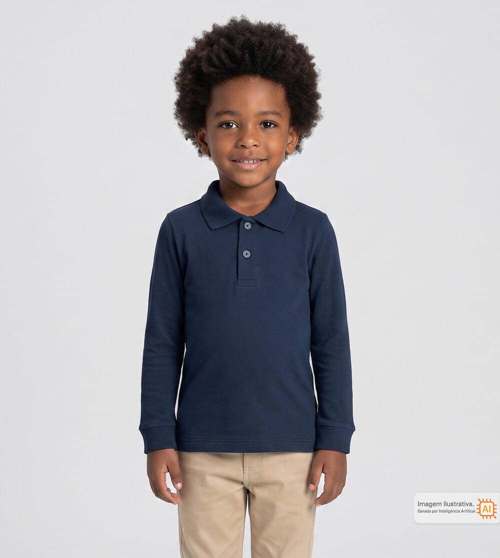 Camiseta Manga Longa Polo Básica Marinho